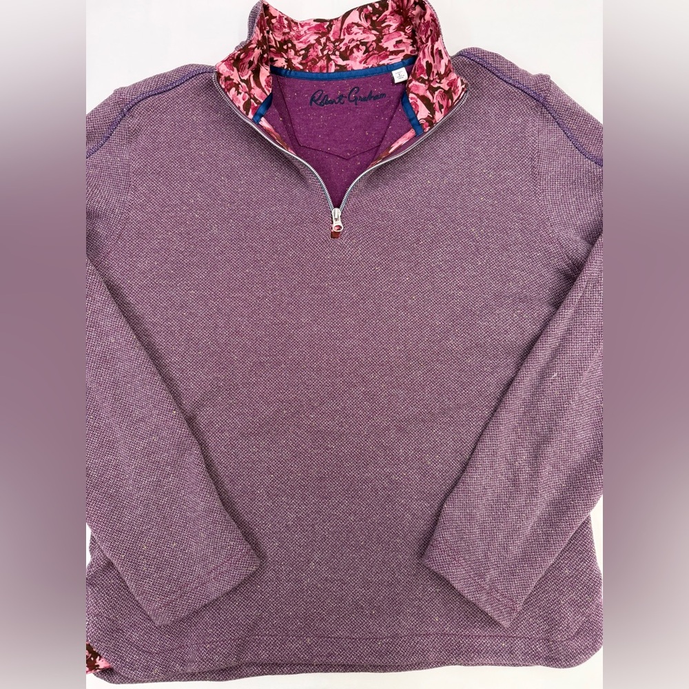 Robert Graham Quarter Zip Pullover Men’s Purple Floral Accent Size Large EUC